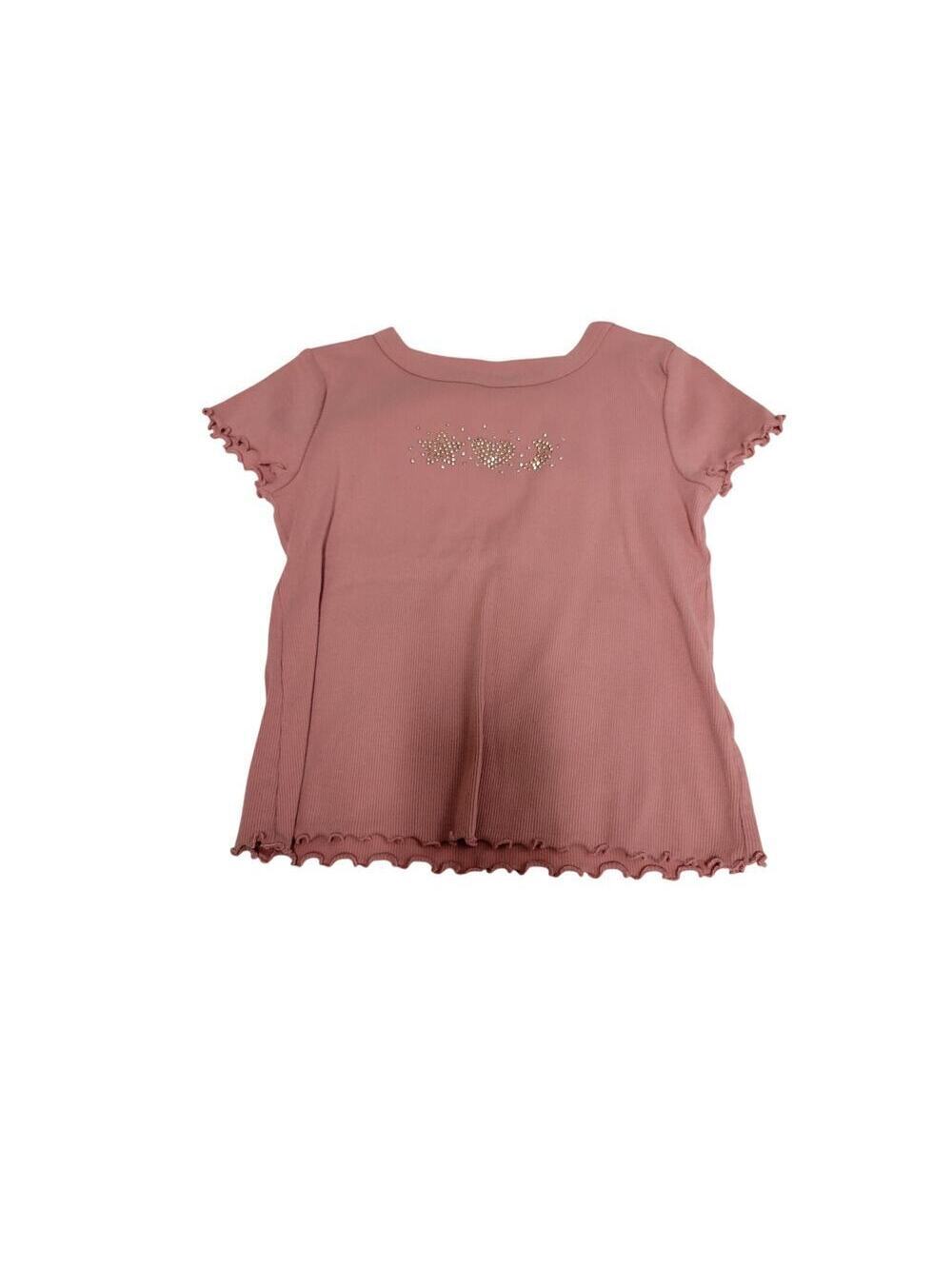 SO Girls Pink Rhinestone Ribbed Ruffle Hem Short Sleeve Top Girls Size 7